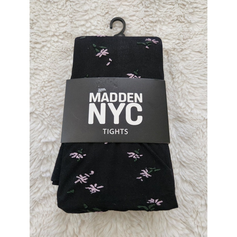 Madden NYC Women's Tights 2 Pair Set Black Floral Jacquard Sheer Medium/Large...